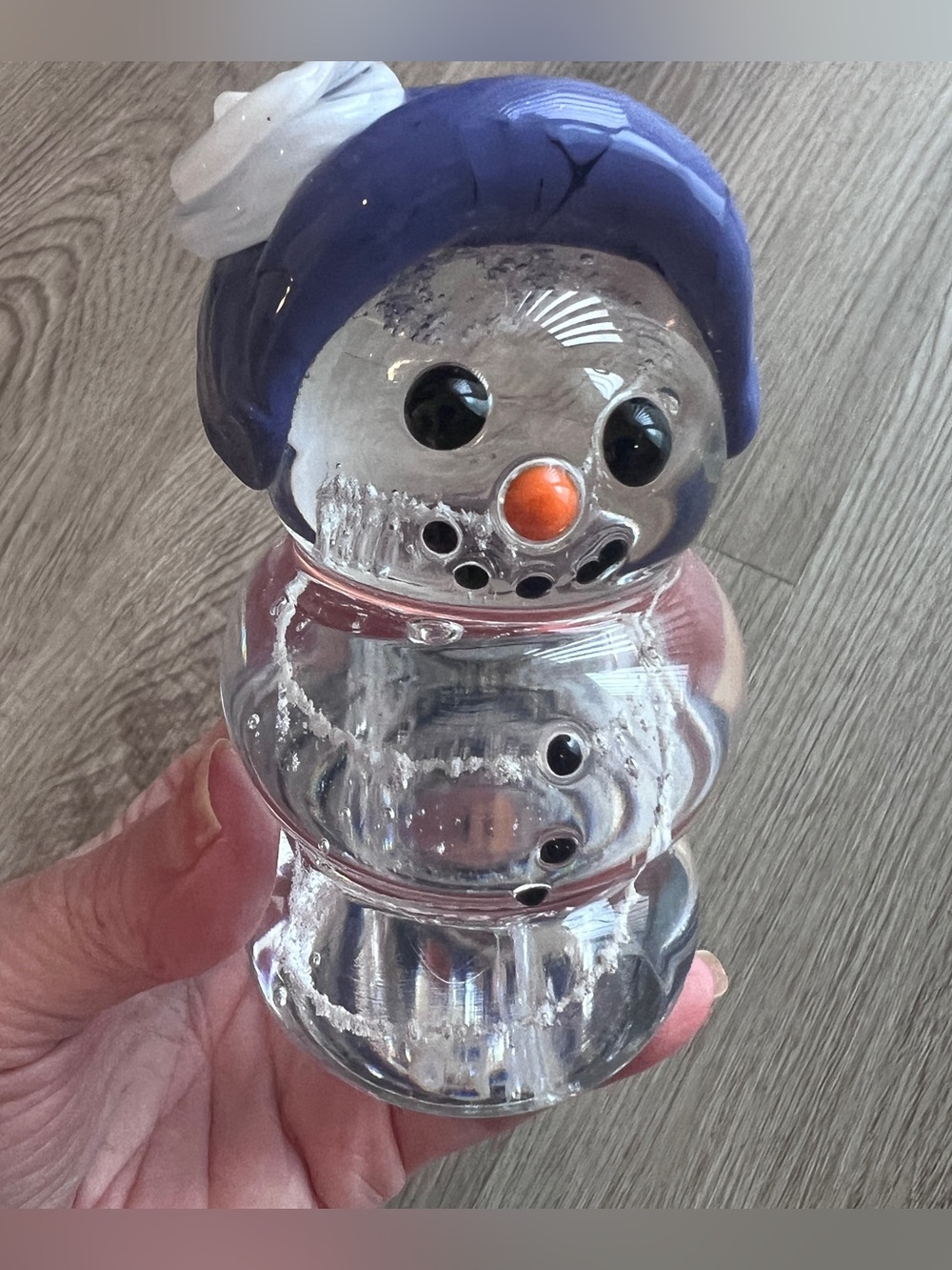 Hand Blown Art Glass Snowman Figurine 4.5" Paperweight Inscribed Base Memorial
